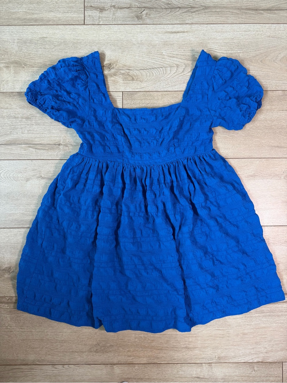 Pink Lily Tina Babydoll Blue Textured Mini Dress